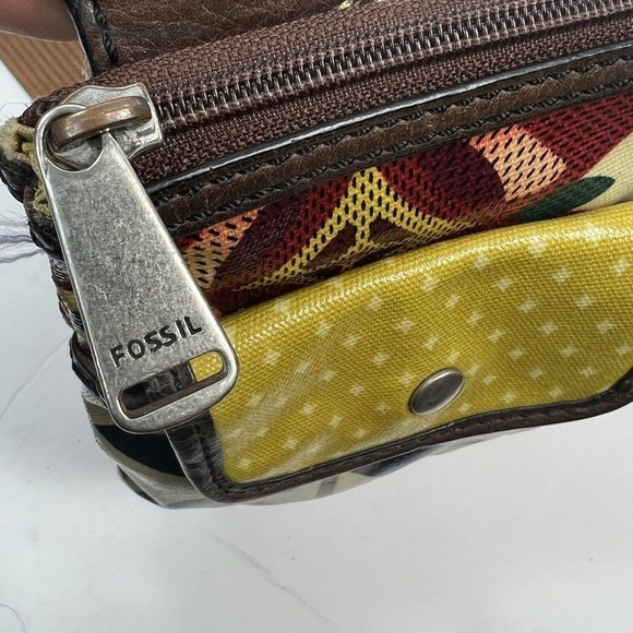 FOSSIL Key Per Coated Canvas Floral Crossbody Bag Red Yellow Turnlock - Picture 6 of 13